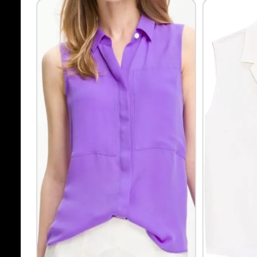 Theory Purple Duria Silk Sleeveless Button Front Collared Blouse Size Medium